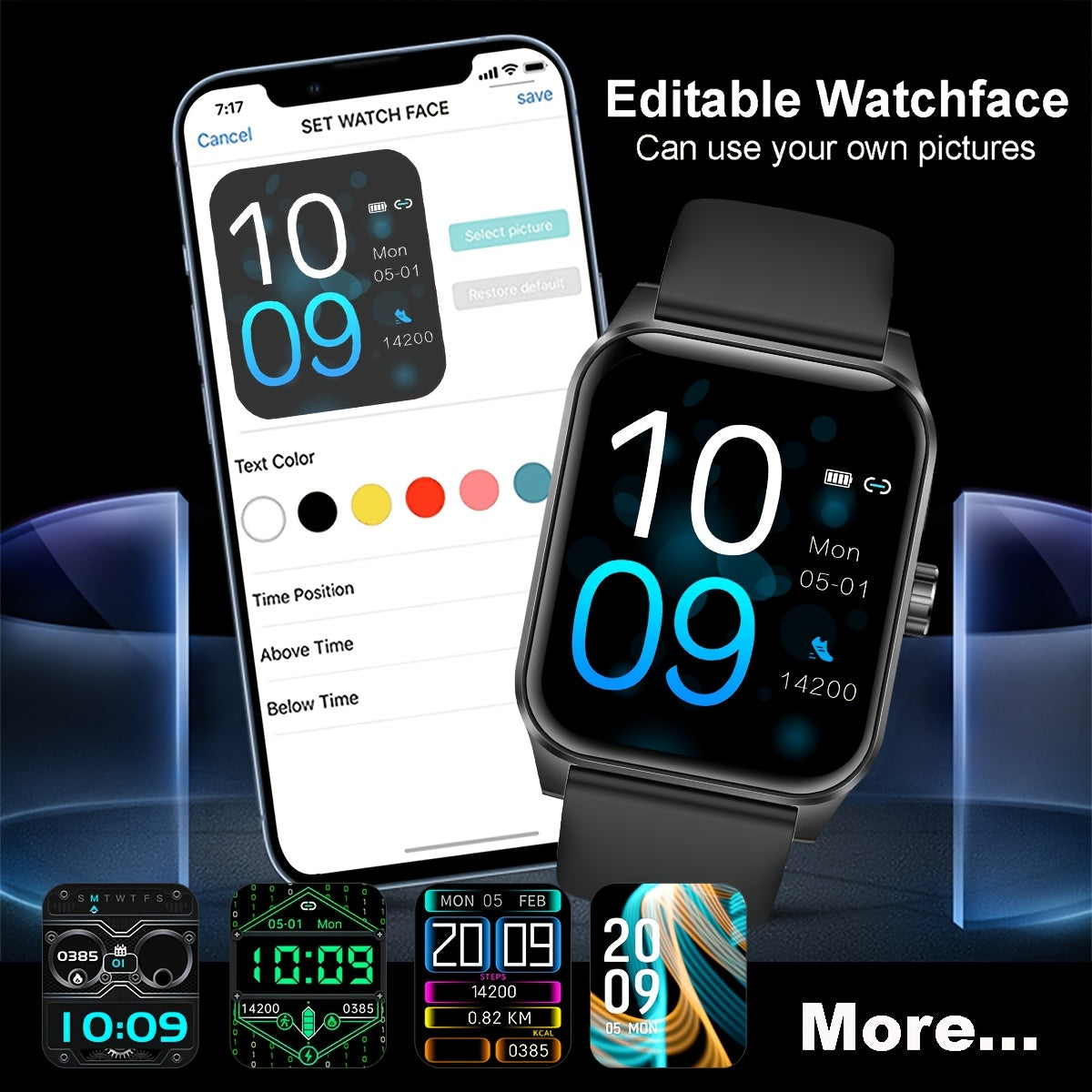 Men'S Smartwatch 1.85-inch HD Full Touch Large Screen Wireless Calling Multi-Sport Modes Message Push IP68 Life Sitting Reminder Men'S Smart Bracelet Compatible with for iphone/Android
