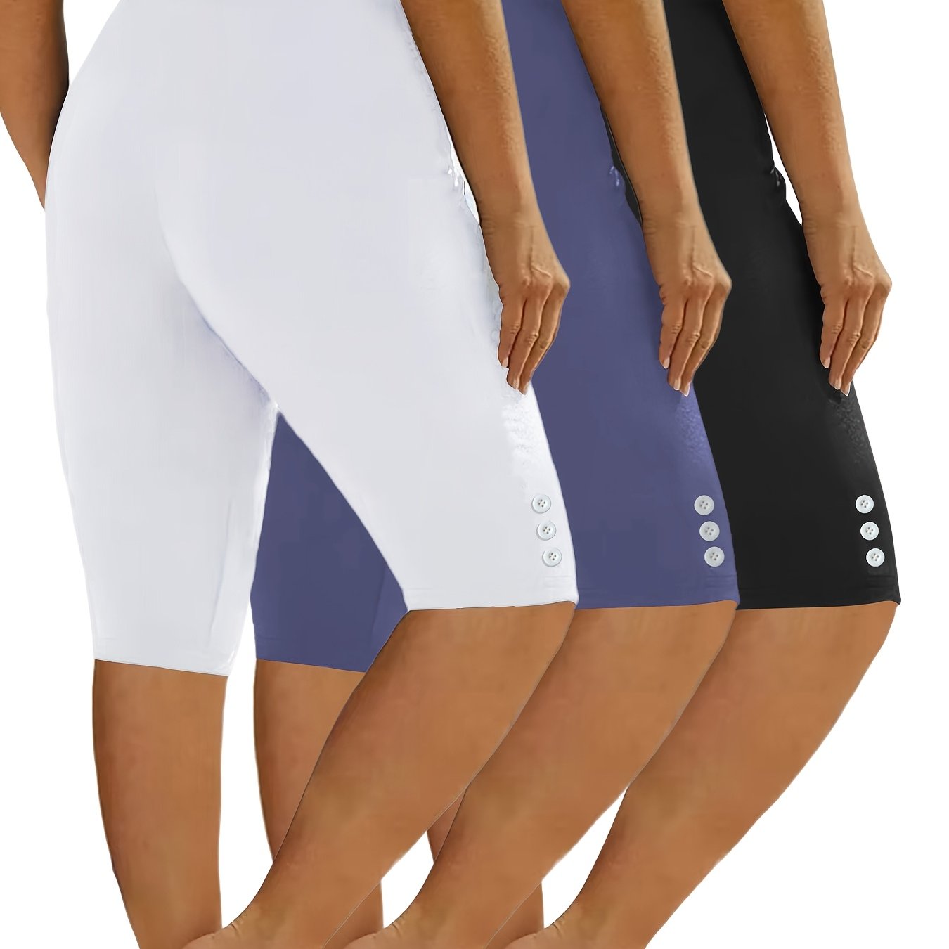 3pcs Casual Sport Leggings Shorts, Athleisure Wear, Workout Shorts, Classic Fit, Solid Color, High Elasticity, Stretch Fabric, Multipack Shorts, Training Shorts, Fitness Enthusiasts, Lounge Wear