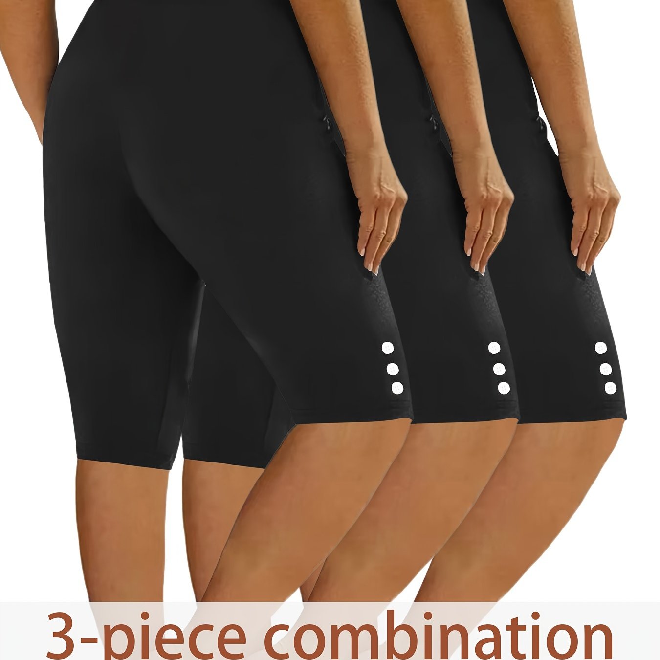 3pcs Casual Sport Leggings Shorts, Athleisure Wear, Workout Shorts, Classic Fit, Solid Color, High Elasticity, Stretch Fabric, Multipack Shorts, Training Shorts, Fitness Enthusiasts, Lounge Wear