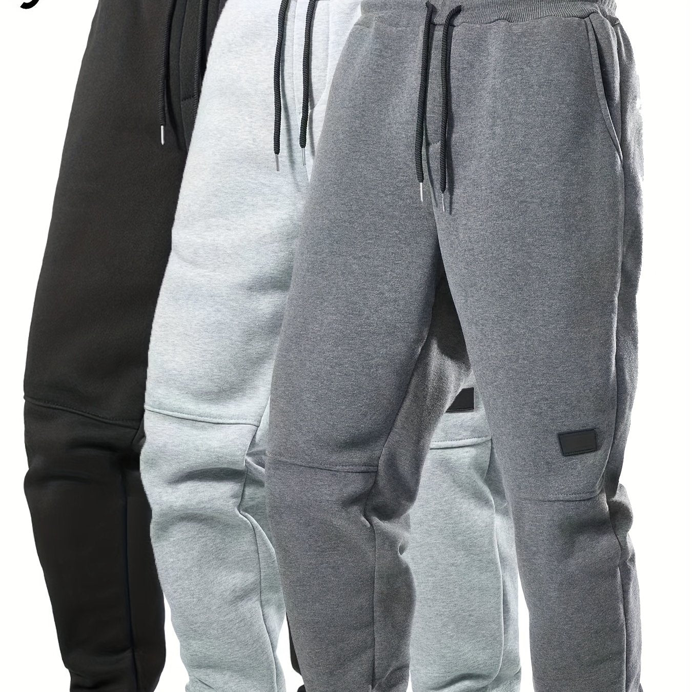 Men's Solid Color 3pcs Casual Joggers - Drawstring Pants With Pockets For Sport And Casual Wear