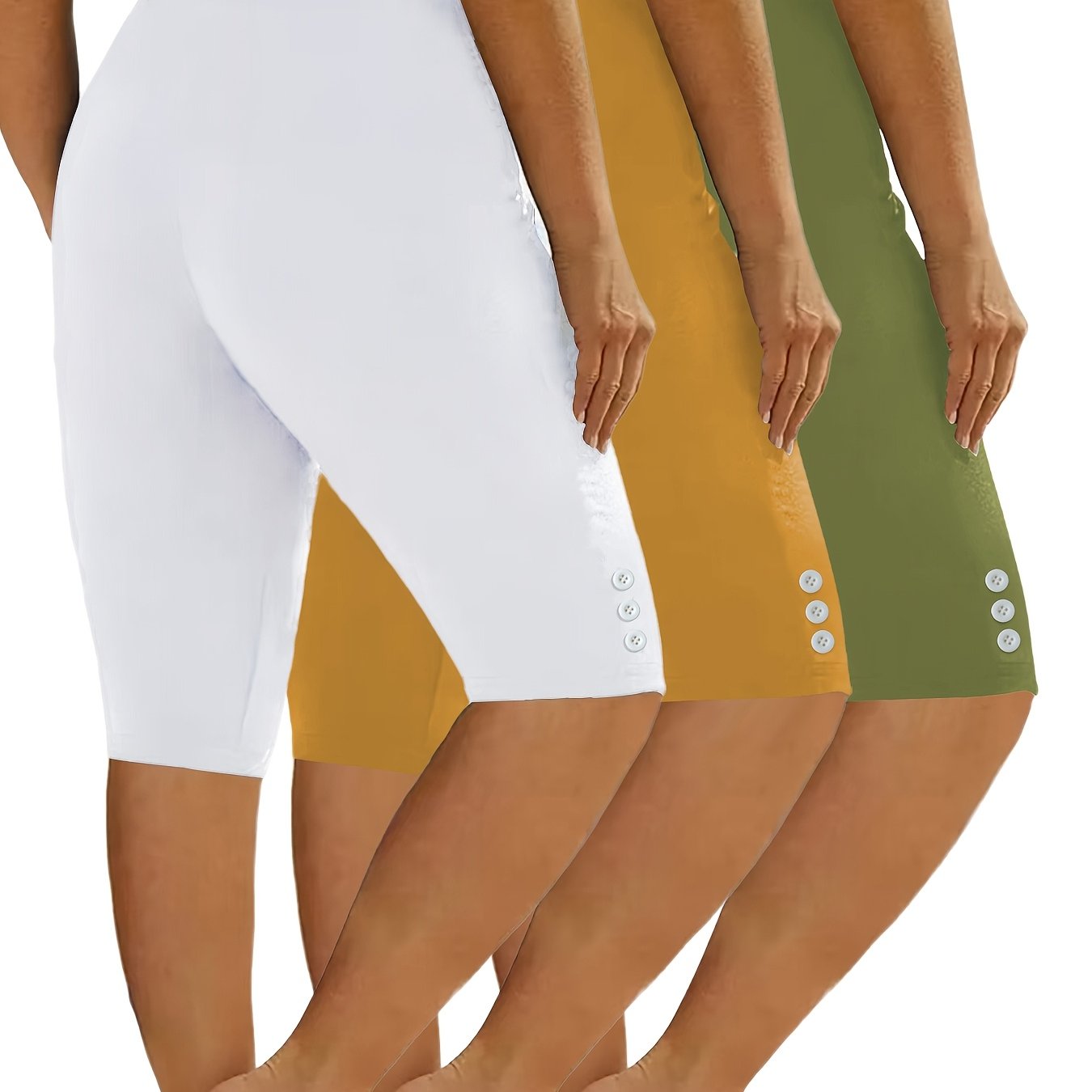 3pcs Casual Sport Leggings Shorts, Athleisure Wear, Workout Shorts, Classic Fit, Solid Color, High Elasticity, Stretch Fabric, Multipack Shorts, Training Shorts, Fitness Enthusiasts, Lounge Wear