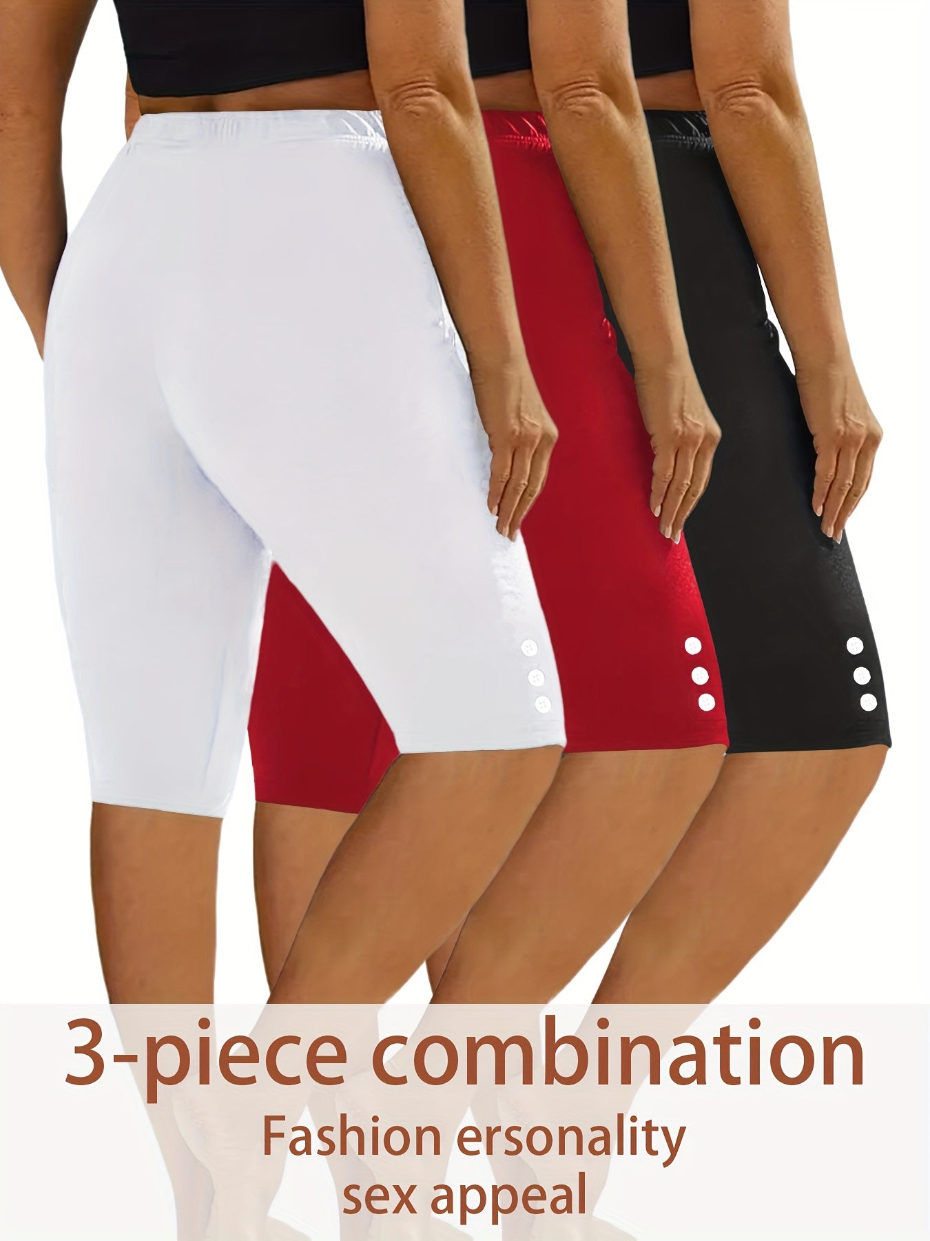 3pcs Casual Sport Leggings Shorts, Athleisure Wear, Workout Shorts, Classic Fit, Solid Color, High Elasticity, Stretch Fabric, Multipack Shorts, Training Shorts, Fitness Enthusiasts, Lounge Wear