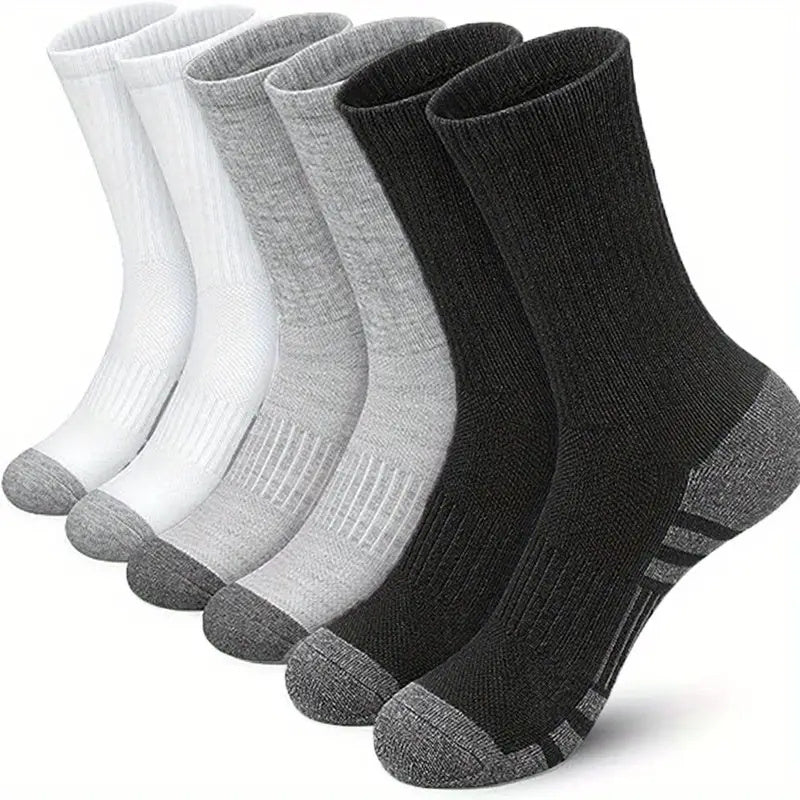 6 Pairs Of Men'S Mid Crew Sport Socks, Sweat-absorbing Comfy Breathable Socks For Men'S Basketball Training, Running Outdoor Activities Breathable Thin