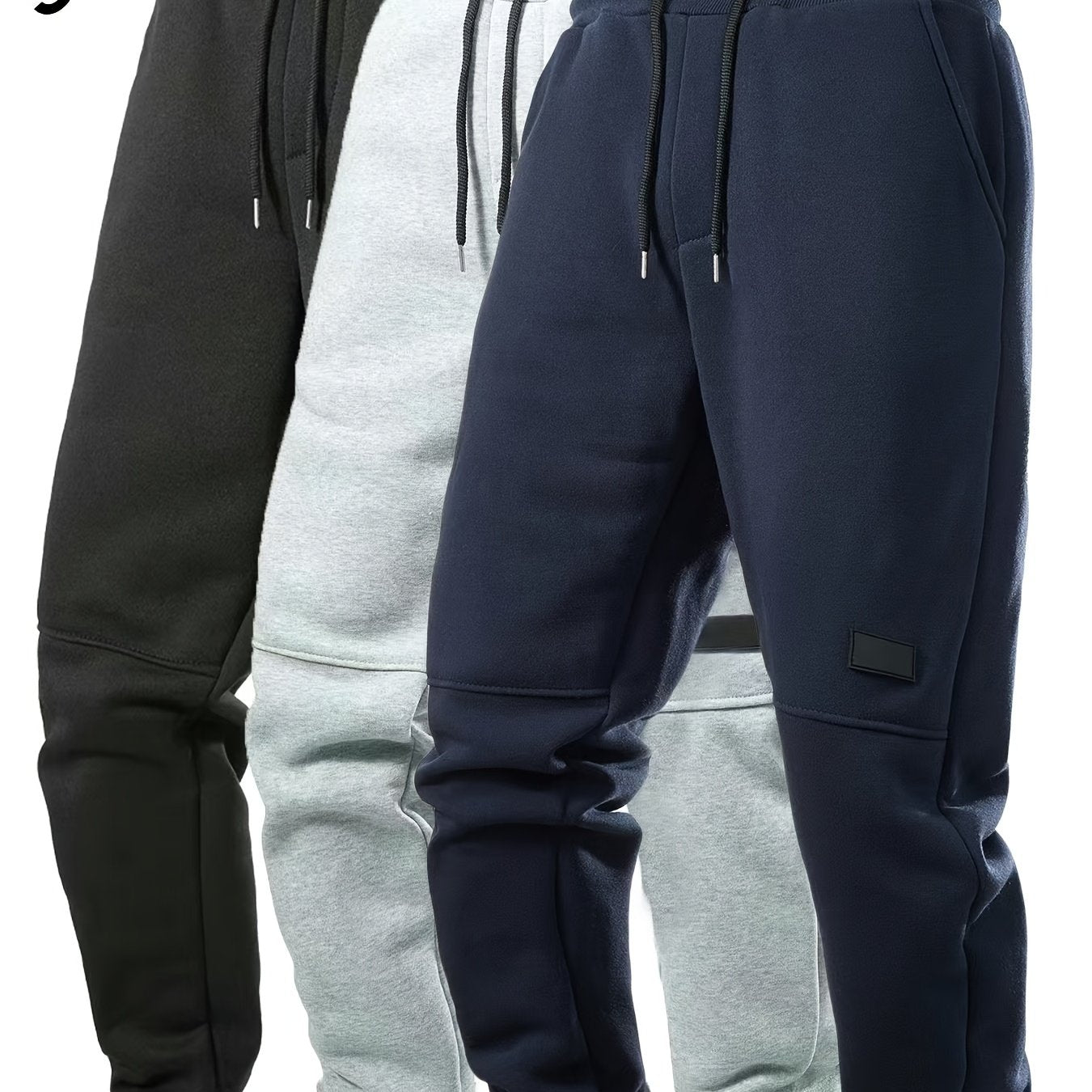 Men's Solid Color 3pcs Casual Joggers - Drawstring Pants With Pockets For Sport And Casual Wear