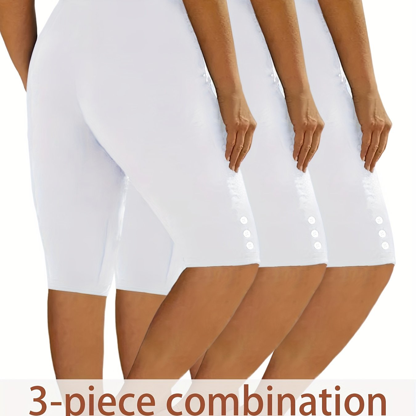 3pcs Casual Sport Leggings Shorts, Athleisure Wear, Workout Shorts, Classic Fit, Solid Color, High Elasticity, Stretch Fabric, Multipack Shorts, Training Shorts, Fitness Enthusiasts, Lounge Wear