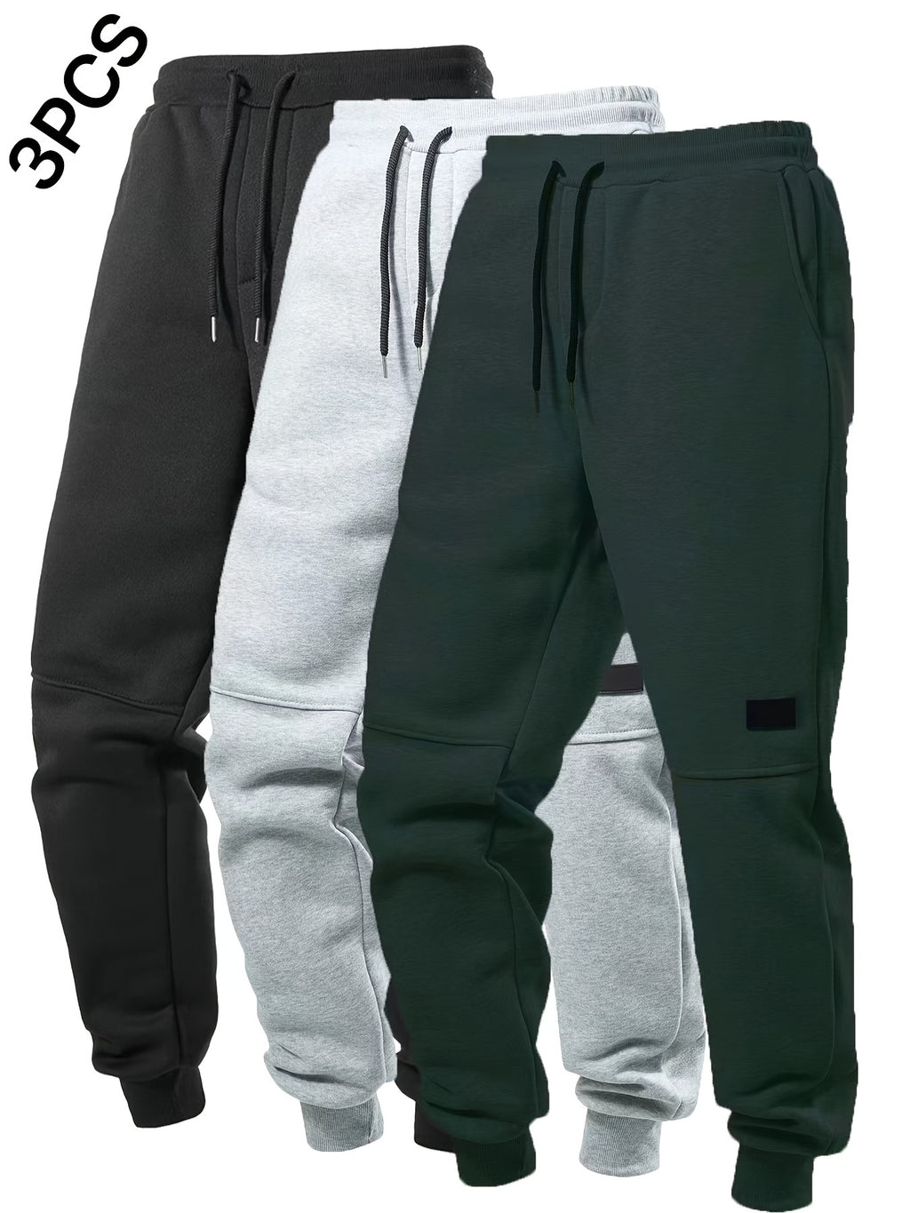 Men's Solid Color 3pcs Casual Joggers - Drawstring Pants With Pockets For Sport And Casual Wear