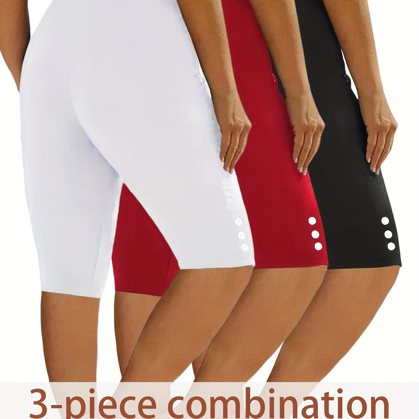 3pcs Casual Sport Leggings Shorts, Athleisure Wear, Workout Shorts, Classic Fit, Solid Color, High Elasticity, Stretch Fabric, Multipack Shorts, Training Shorts, Fitness Enthusiasts, Lounge Wear