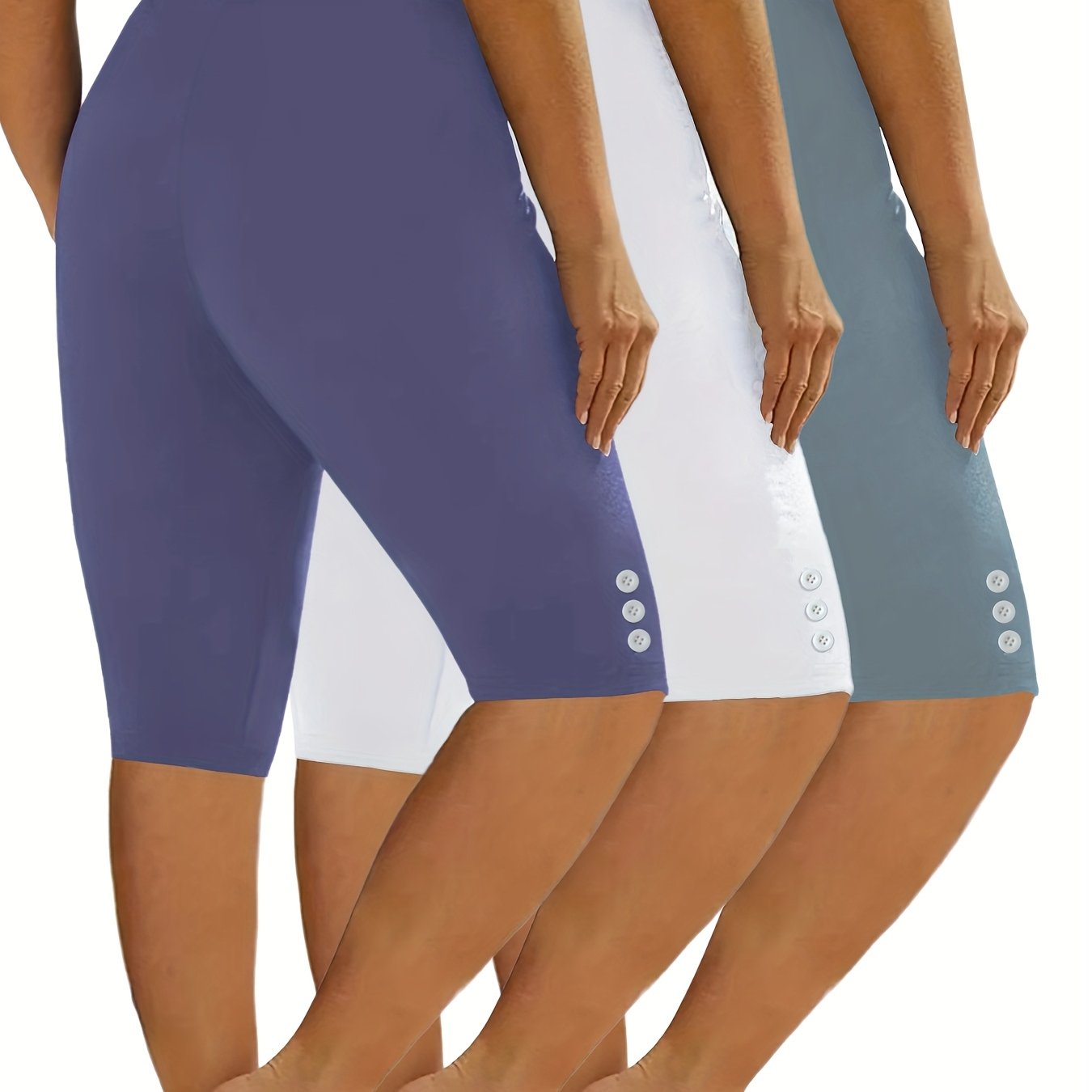 3pcs Casual Sport Leggings Shorts, Athleisure Wear, Workout Shorts, Classic Fit, Solid Color, High Elasticity, Stretch Fabric, Multipack Shorts, Training Shorts, Fitness Enthusiasts, Lounge Wear