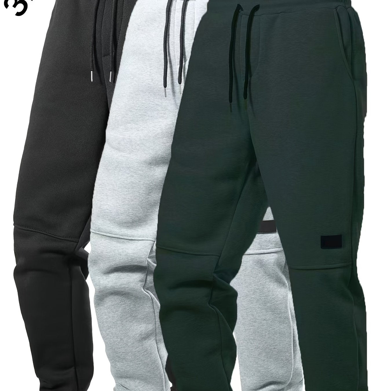 Men's Solid Color 3pcs Casual Joggers - Drawstring Pants With Pockets For Sport And Casual Wear