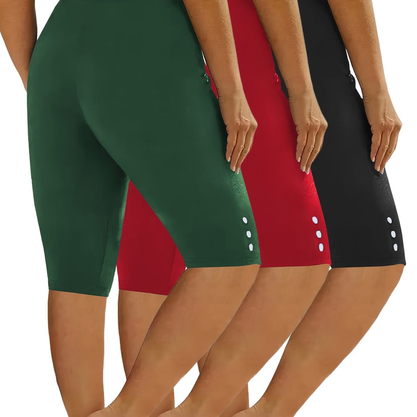 3pcs Casual Sport Leggings Shorts, Athleisure Wear, Workout Shorts, Classic Fit, Solid Color, High Elasticity, Stretch Fabric, Multipack Shorts, Training Shorts, Fitness Enthusiasts, Lounge Wear