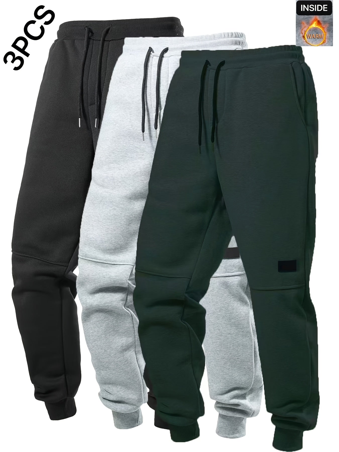 Men's Solid Color 3pcs Casual Joggers - Drawstring Pants With Pockets For Sport And Casual Wear
