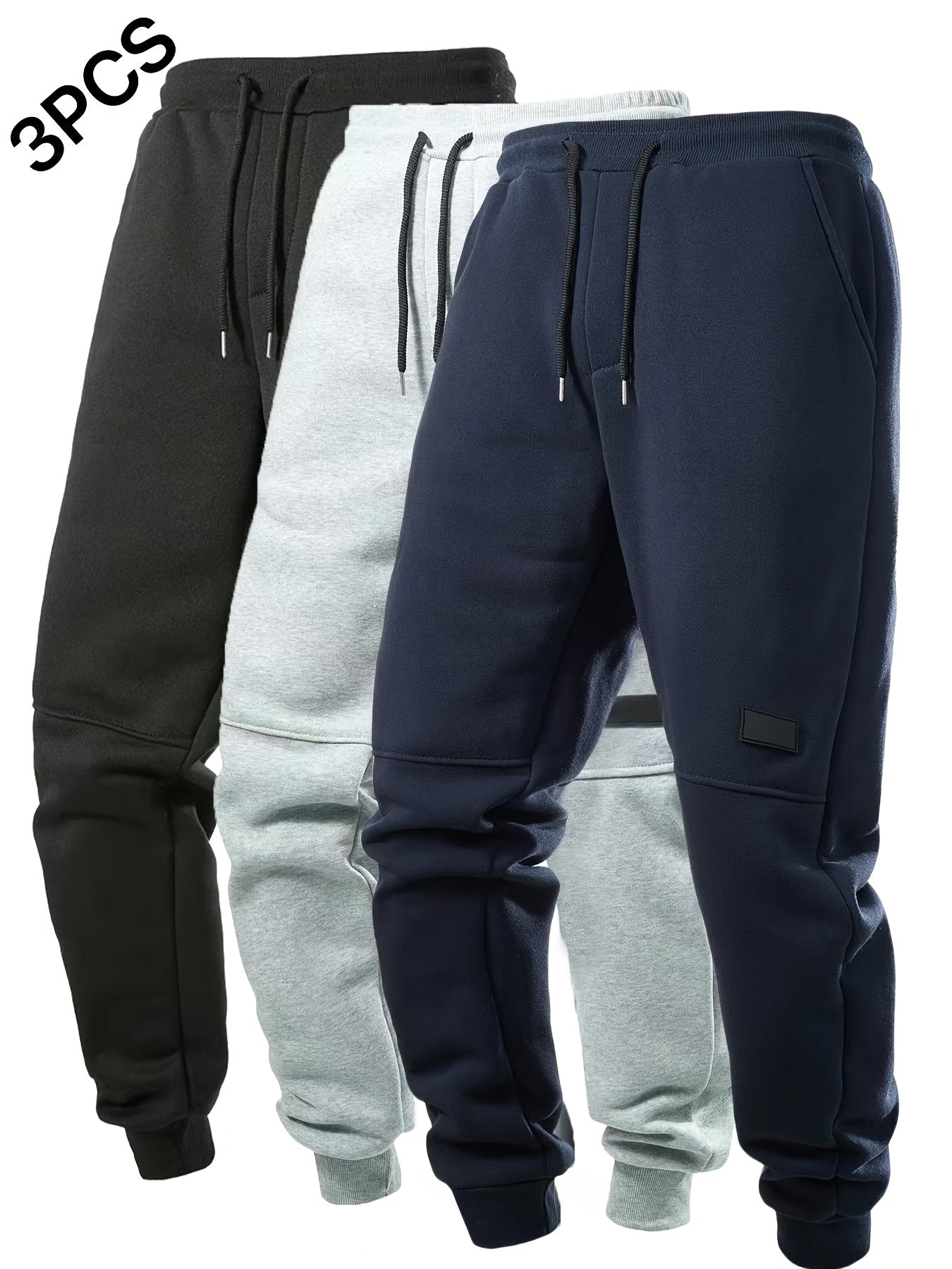 Men's Solid Color 3pcs Casual Joggers - Drawstring Pants With Pockets For Sport And Casual Wear