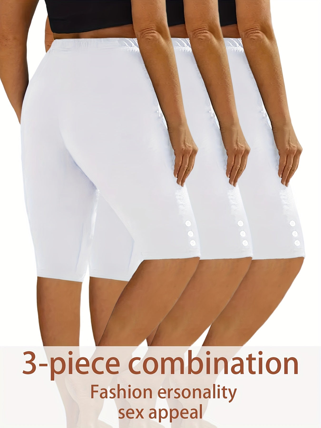 3pcs Casual Sport Leggings Shorts, Athleisure Wear, Workout Shorts, Classic Fit, Solid Color, High Elasticity, Stretch Fabric, Multipack Shorts, Training Shorts, Fitness Enthusiasts, Lounge Wear